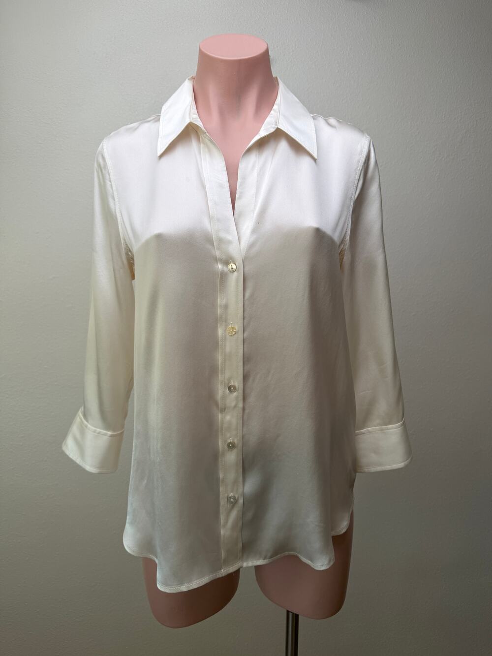 L'Agence Ivory Silk Button Front Blouse Women S